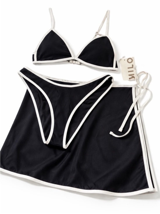 Willow the label Other - Black & White Contrast Triangle Bikini Set with Wrap Skirt